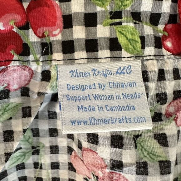 Cherry Apron Retro Black Gingham Red Heart Pocket Red Cherry Khmer Krafts Brand - Picture 8 of 9